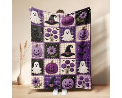 Plaid en polaire, citrouille, feuilles, automne, couverture à carreaux, douce et moelleuse pour canapé, fauteuil ou lit, plaid en flanelle de luxe, femme, vous-même,Style 7,150x200 cm, couverture décorative d'Halloween