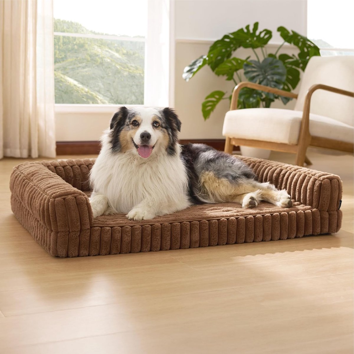 Orthopedische Hondenmand Groot - 106x76x18cm Hondenbank met Traagschuim en Opstaande Rand, Waterdicht, Antislip, Wasbare Afneembare Corduroy Hoes, Kameelbruin