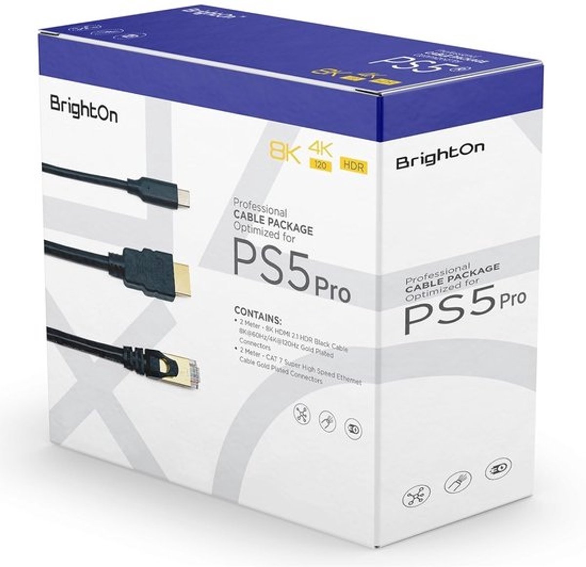 PS5 PRO Kabel Set: HDMI 2.1 8K/4K 120Hz, CAT 7 Ethernet & USB-C Oplaadkabel (2 Meter)