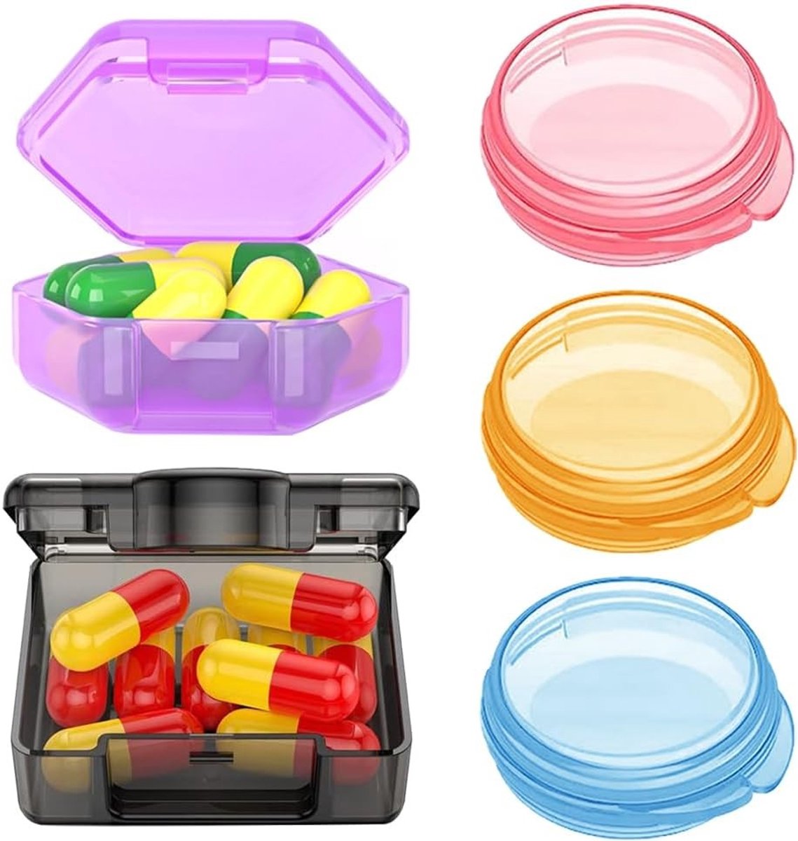 Kleine pillendoosjes, vochtbestendige dagelijkse medicijnorganizer, draagbare vitaminecontainers voor zakportemonnee, 5 stuks plastic opbergdozen voor medicijnen