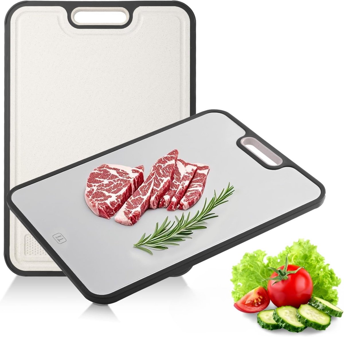 snijplank voor keuken, dubbelzijdige snijplanken voor vleesgroenten, grote antislip 38,5 × 26,5 cm titanium snijplank voor fruit