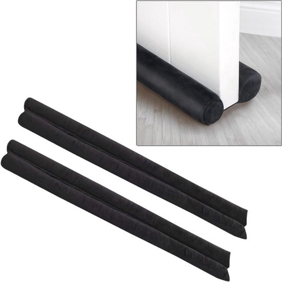 Microvezel Tochtstopper - Deurafdichting Isolatie - Tocht Buiten Houden - Dubbele Afdichting - 86 cm Lengte - Zwart