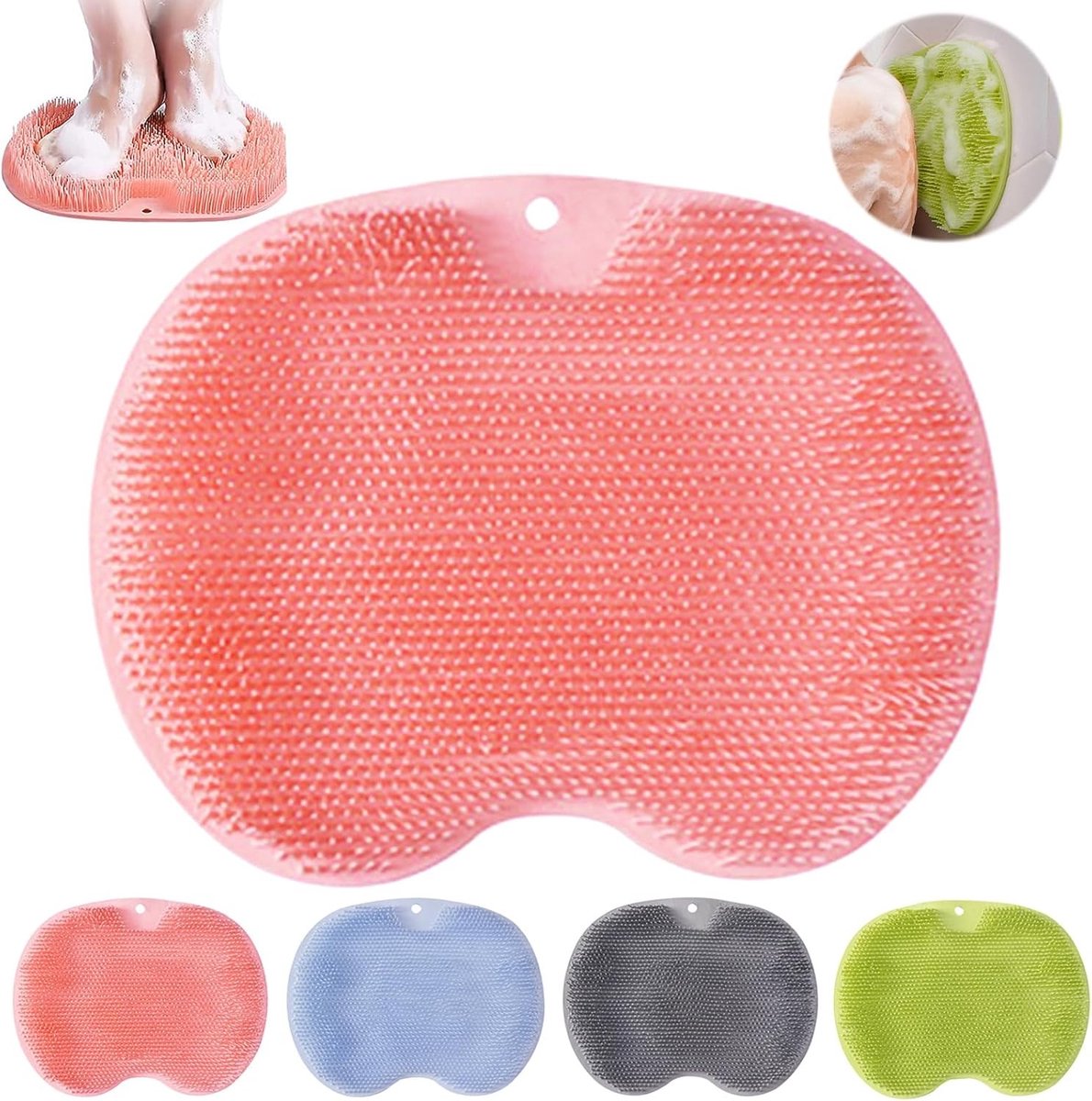 Massage Mat voor Douche, Voetpeeling Borstel en Reinigingsborstel met Zuignap voor Rug en Voeten, Verbeter Bloedcirculatie en Ontspanning, Rood