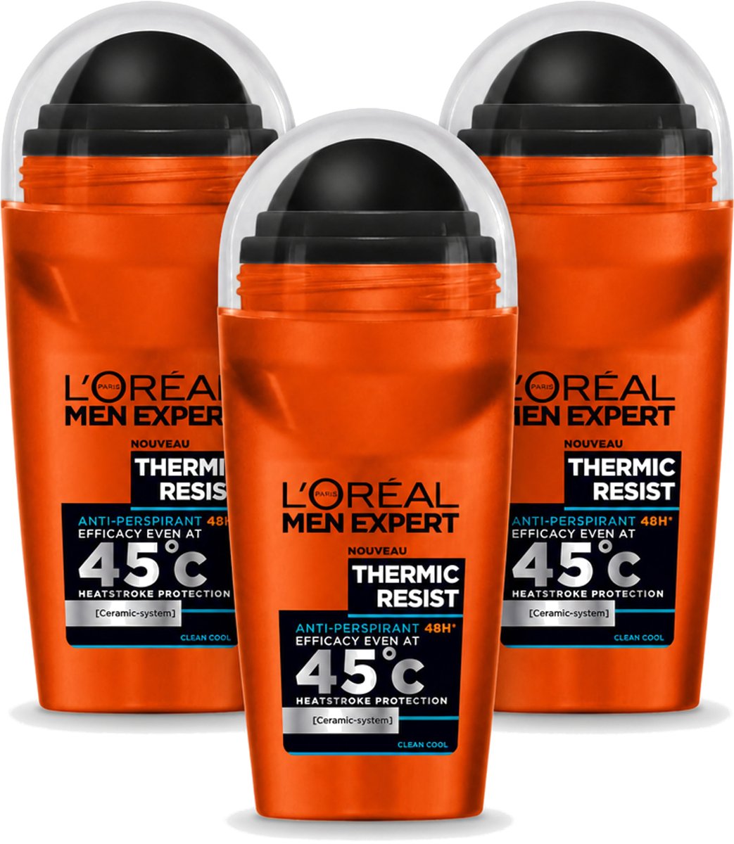 3 x L'Oréal Paris Men Expert Thermic Resist - Deodorant - 50ml - Deodorant Roller - Bulkverpakking - 3 stuks