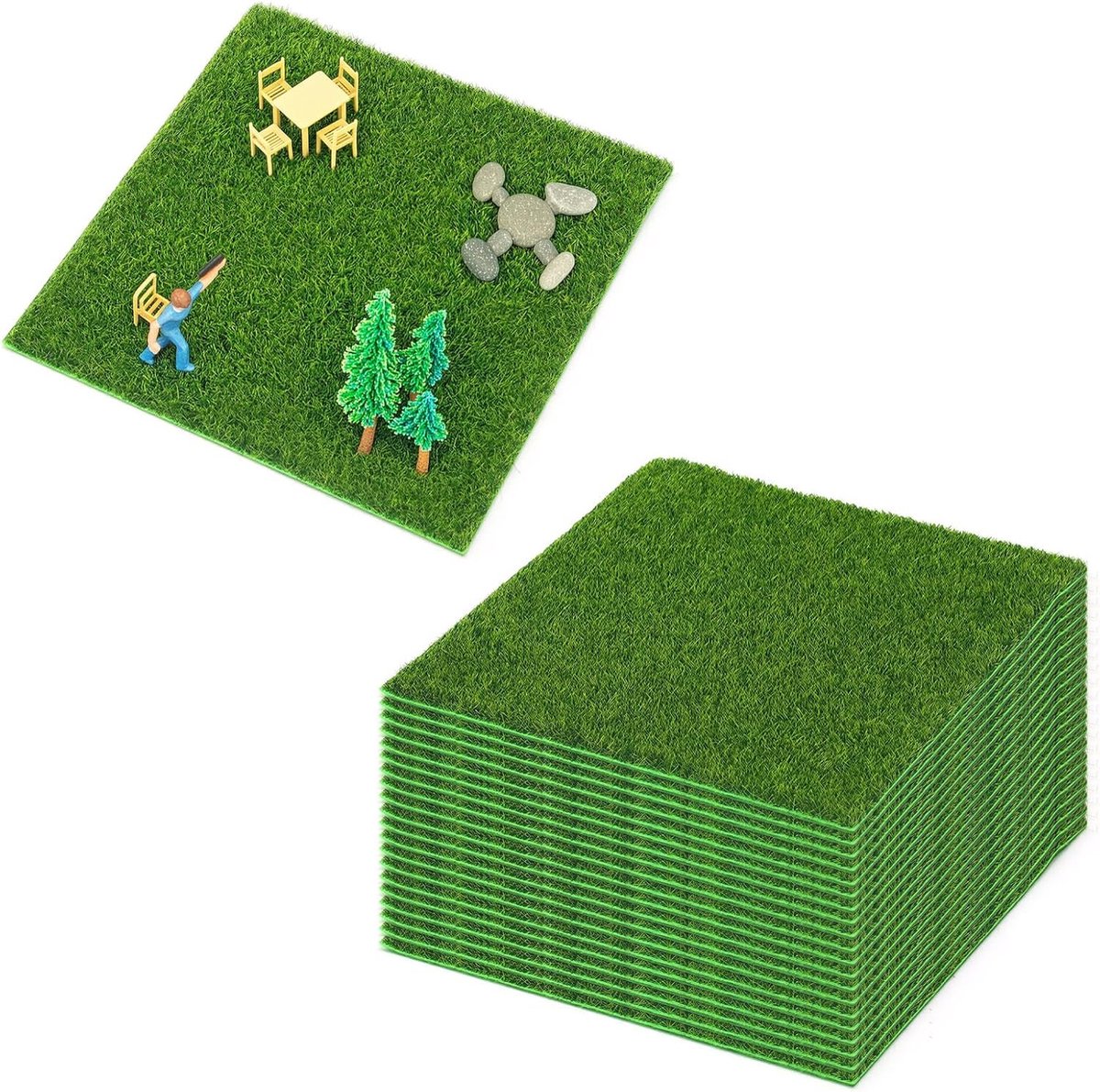 Kunstgrastapijt, 15 x 15 cm, gras, knutselen, mini-grastapijt, 5 mm dik, voor miniatuurweide, modelbouw, gazon, doe-het-zelf tuin en landschapsarchitectuur