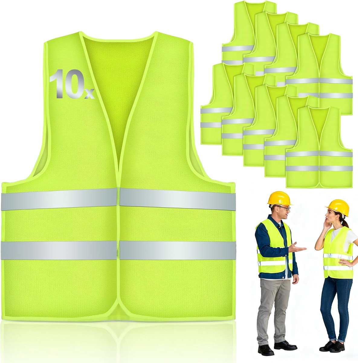 Veiligheidsvesten voor de auto, 10 stuks, neongeel, reflecterend, voor bestuurders, werknemers