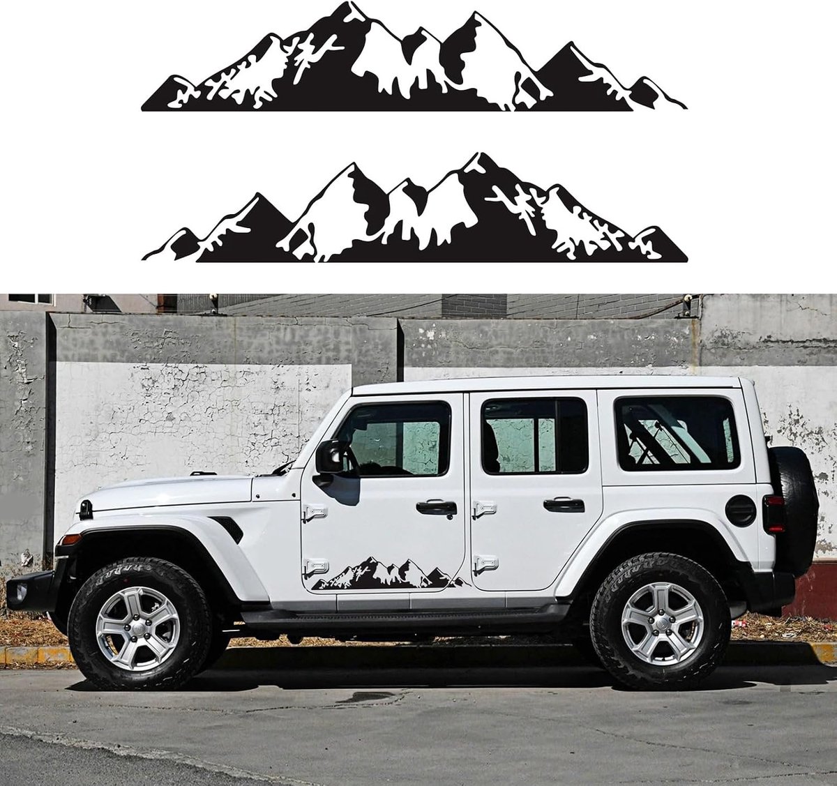 100 Cm Bergauto Sticker Body Deurzijde Auto Sneeuwberg Grafische Vinyl Decal Decoratie SUV Truck Off-Road Voertuig Universele Sticker Accessoires (2 Stuks) (Zwart)