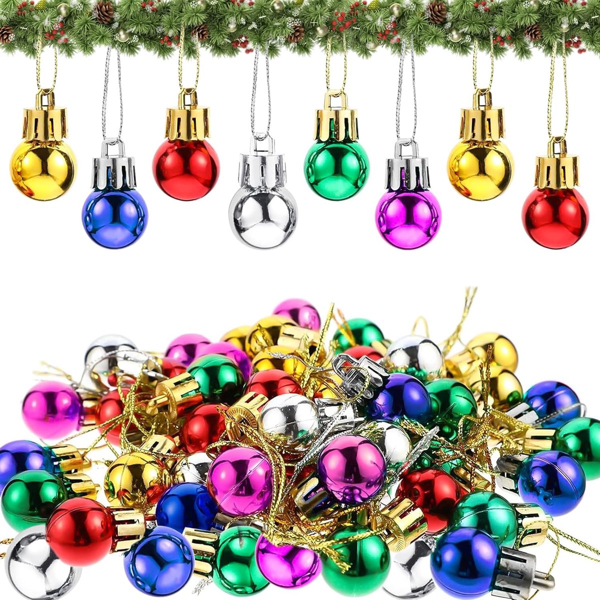 Kerstballen van kunststof, 48 stuks, 2 cm, kleine kerstballen, mini-kerstballen, kerstboomversiering, kerstballen voor Kerstmis, feest, bruiloft, verjaardag