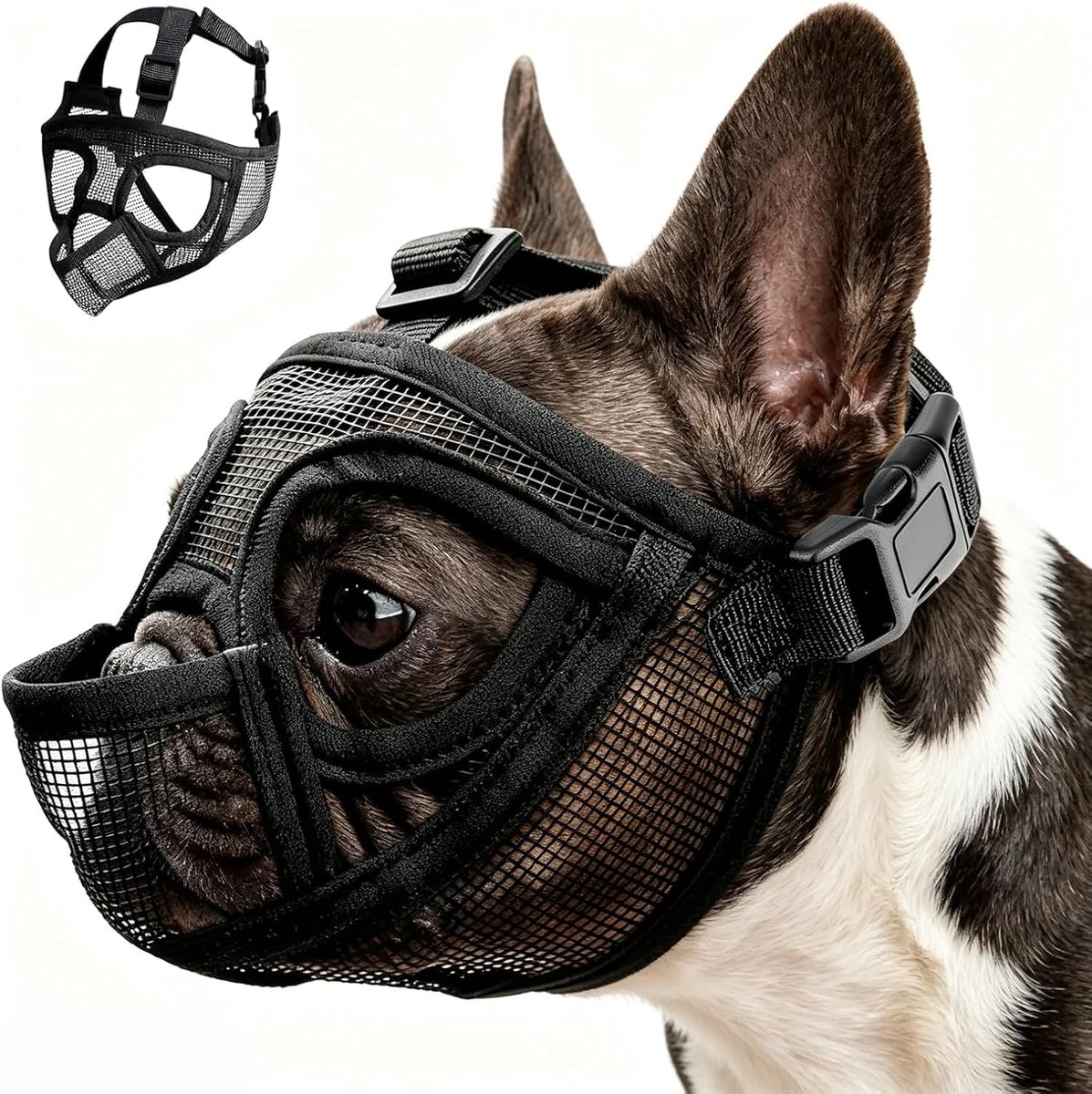 Muilkorf voor Franse bulldog, verstelbare muilkorf voor kleine honden, met drinkopening om te voorkomen dat gif, blaffen, blaffen, voor Franse bulldog en pitbull