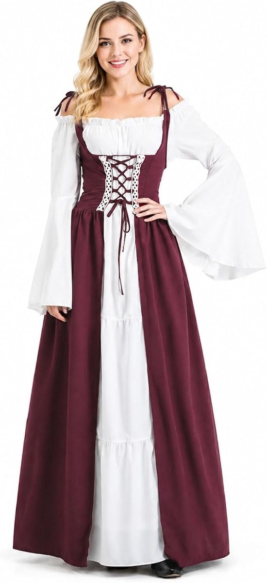 Jurk, renaissance-kostuum voor dames, Victoriaanse gothic, maxi-jurk met trompetmouwen, feestelijke outfit voor middeleeuws cosplay en outdoor-evenementen