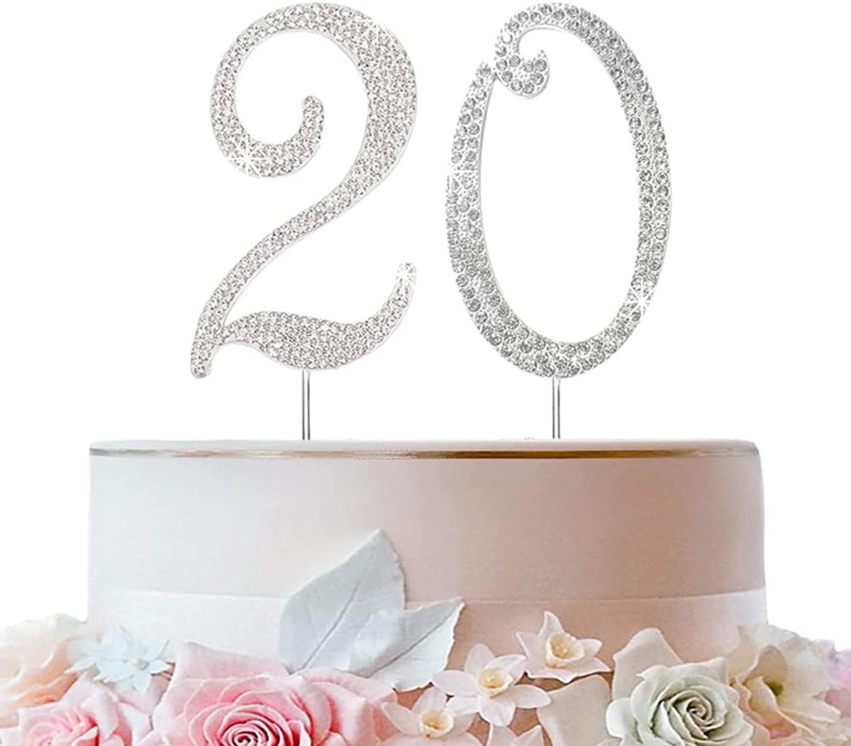 Zilveren strass-steentjes Happy Birthday taarttopper voor verjaardagsdecoratie (20)