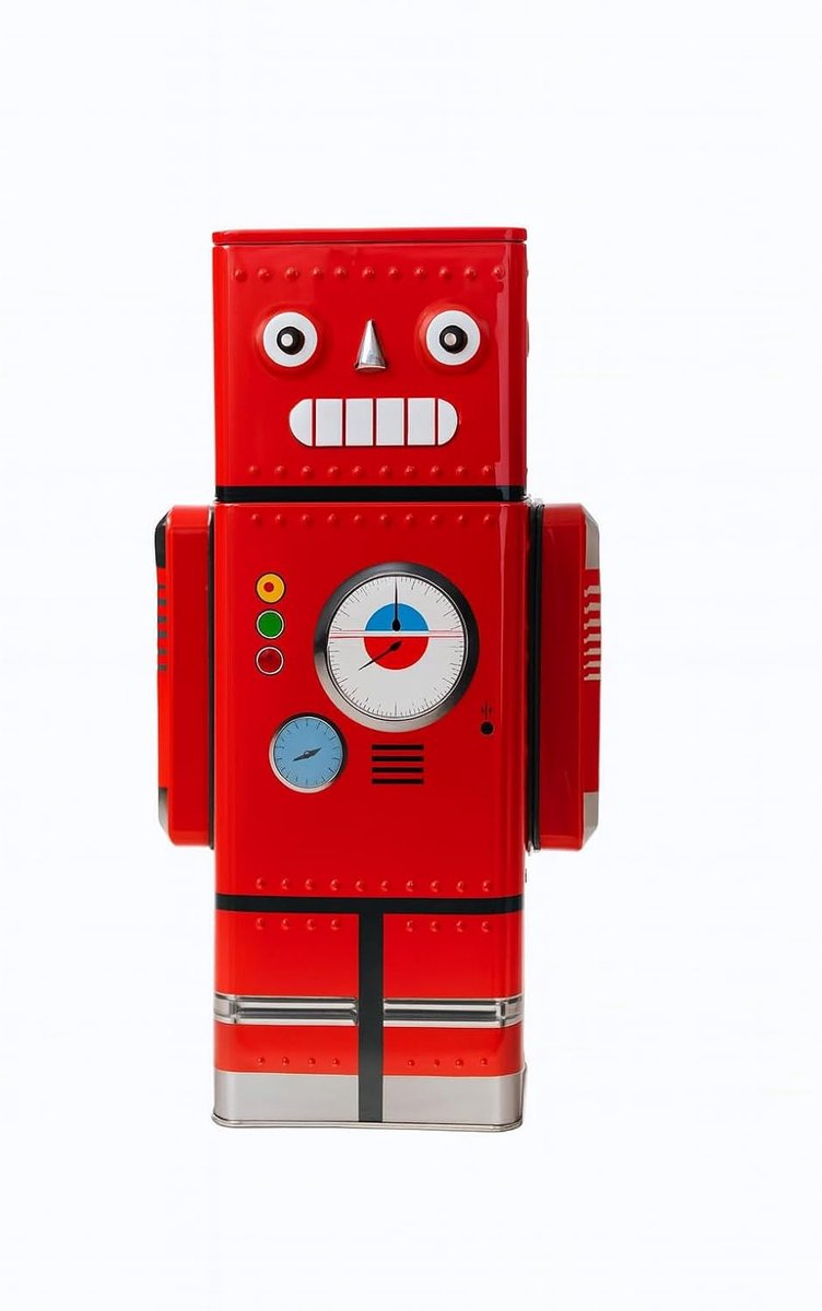 Spaarpot van metaal in robotvorm, 24 x 9 x 8 cm (rood)