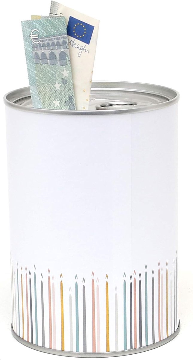 Metalen spaarpot - Conservendoosdesign - Thema: Gelukkige Gefeliciteerd-Ø8,6cmxH12cm