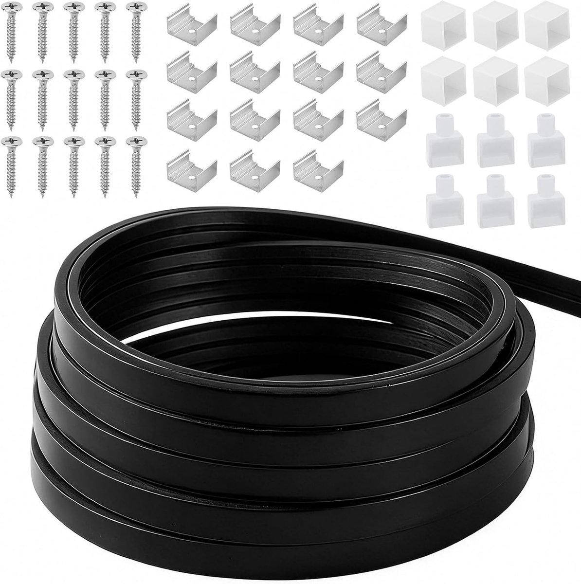 Led-profiel van siliconen, led-profiel van siliconen, zwart, 5 m, profiel en diffuser voor ledstrips, ledstrips, flexibel siliconen profiel, voor plafond, kast, bar, akoestische panelen