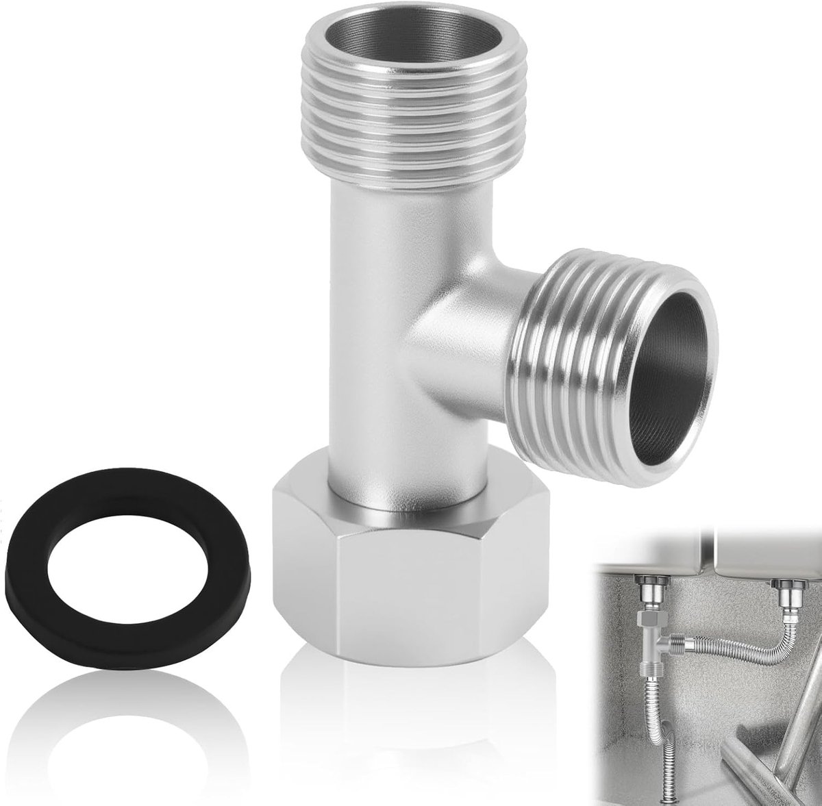 3-Weg T-connector, voor Loodgieterswerk, WC-Omkeerklep, Slangkoppeling met 3/8" Draad, Dichtbare Roterende Klep voor Toiletten, Wasmachines en Douche