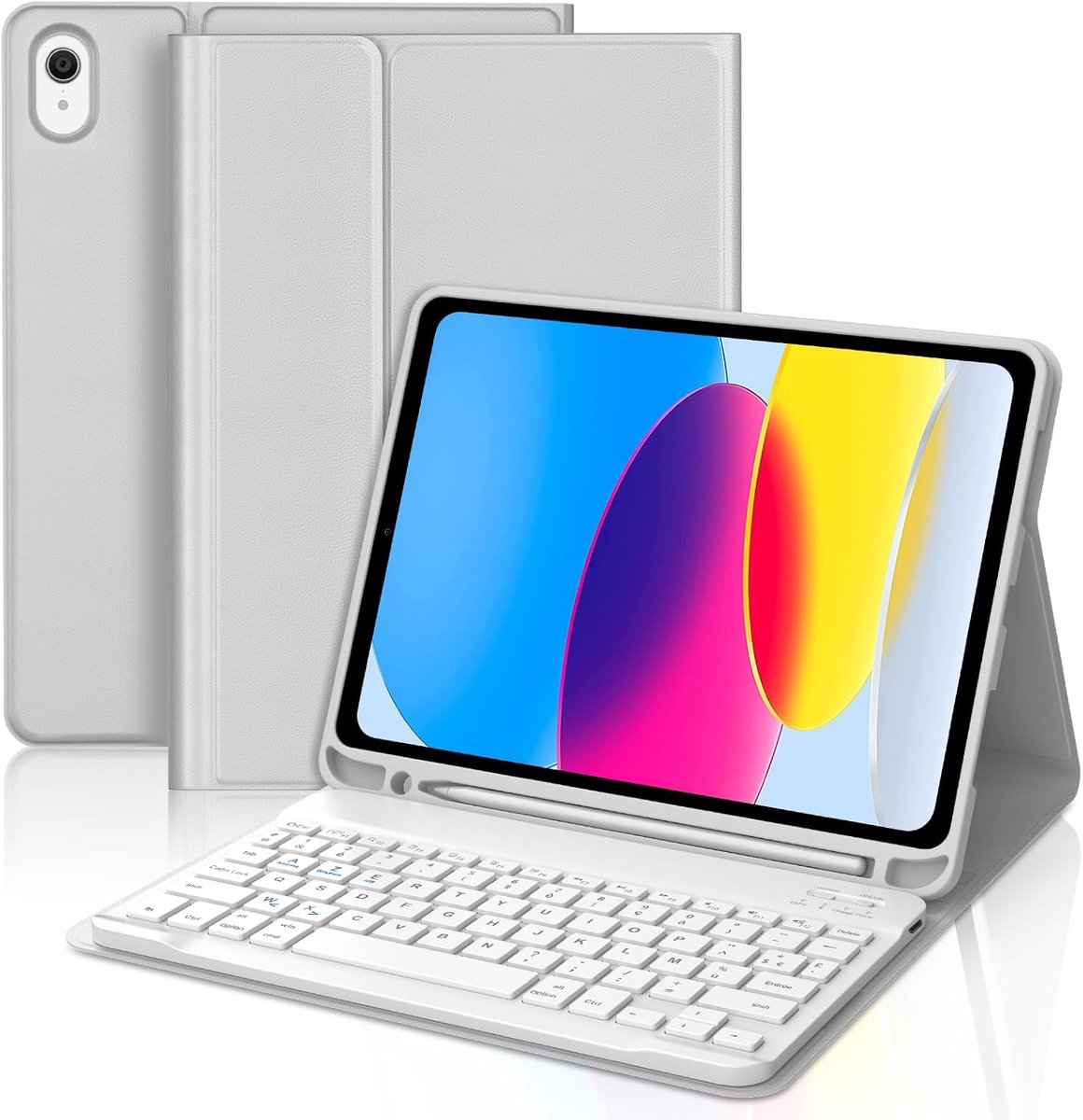 Toetsenbord voor 10e generatie en 11e generatie A16, (10,9 inch 2022/11 inch 2025), afneembare magnetische Bluetooth-toetsenbordhoes AZERTY, Frans, lichtgrijs