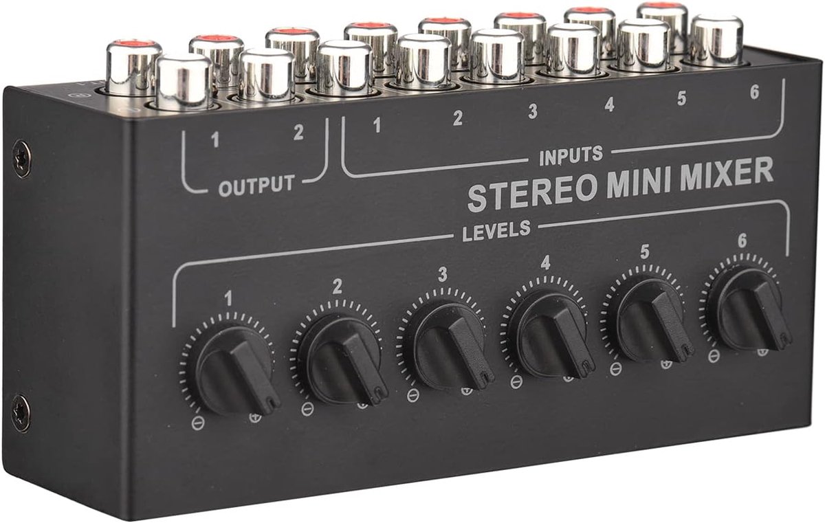 Mixer, Mini Stereo 6 Kanaals Passieve Mixer RCA Draagbare Audio Mixer 6 In 2 Out Stereo Distributeur Volumeregeling Geen Batterij vereist,6 Kanaals Mini Mixer