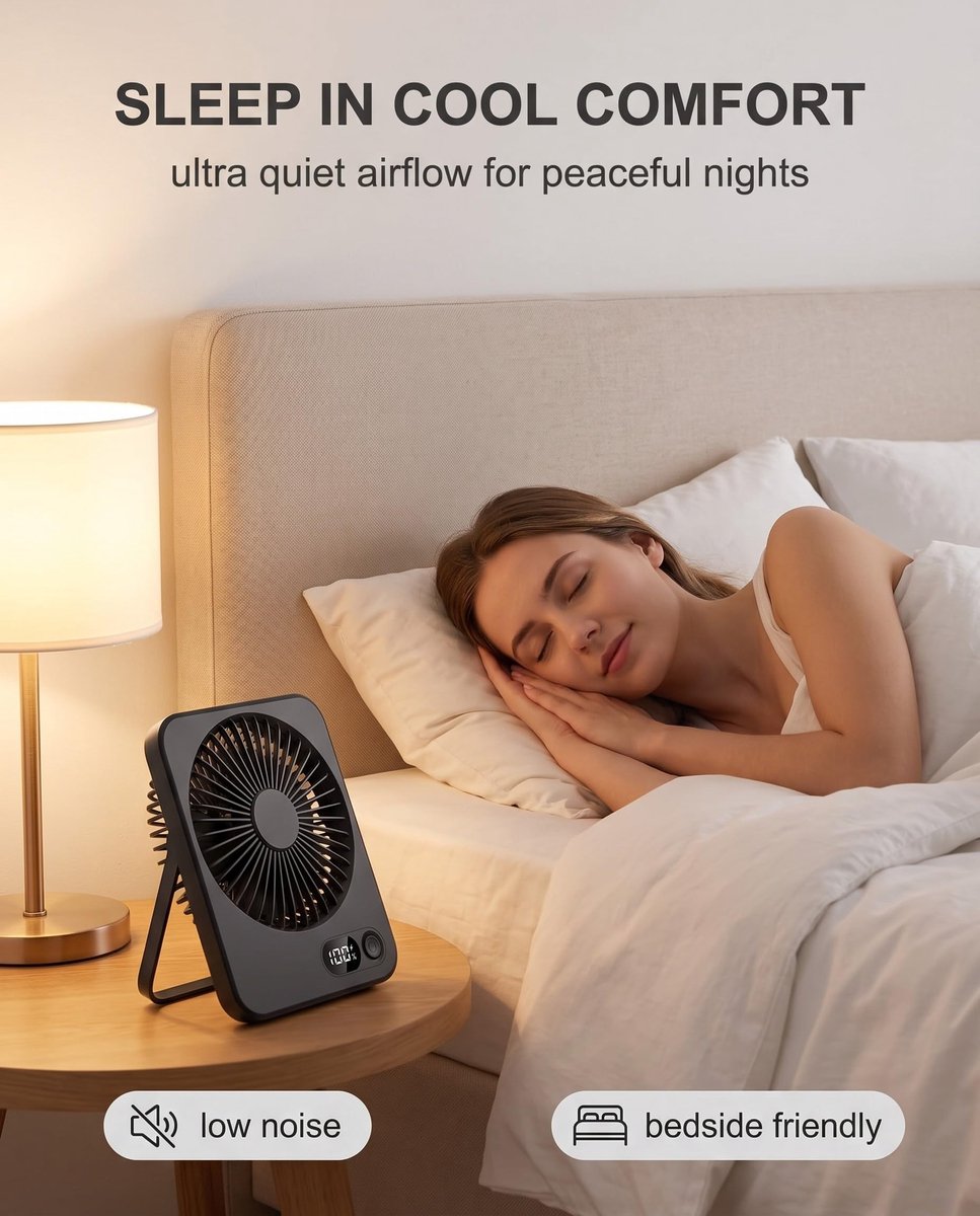 USB-ventilator stil - draagbaar zwart - 5 snelheden - ideaal voor kantoor en reizen - ShopVlot
