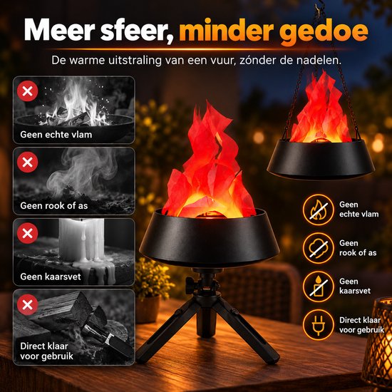Kampvuur lamp - Kunstmatig LED vuureffect - Hangende vlamlamp voor feest, nachtclub en interieur - 110 V - Halloween - Halloween decoratie - Zwart van VHV — afbeelding 4