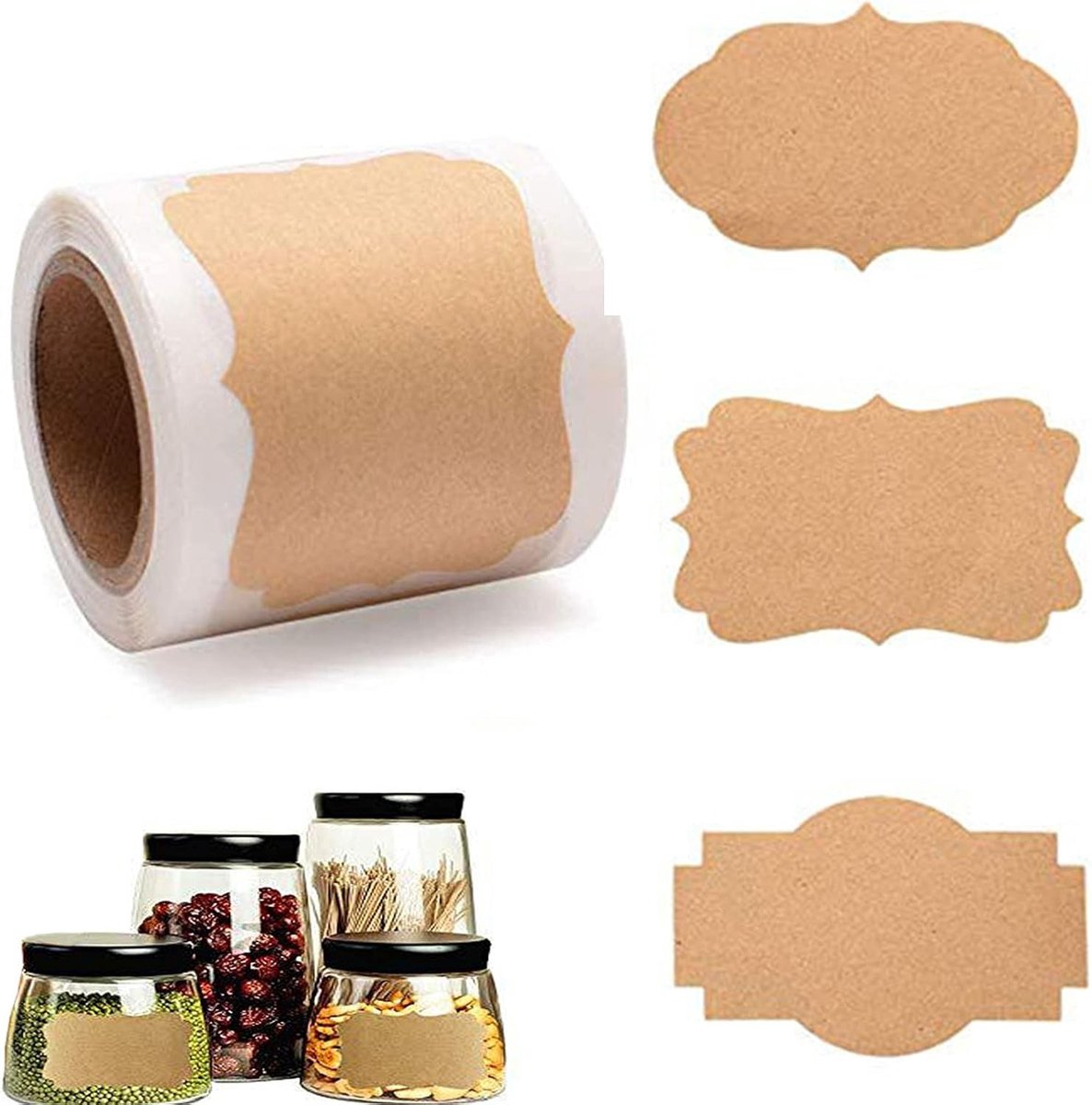 300PCS Kraft Papier Etiketten Stickers voor Voedsel, Cadeaus en Handgemaakte Bakproducten, Ideaal voor Keuken en Inpakken van Jams