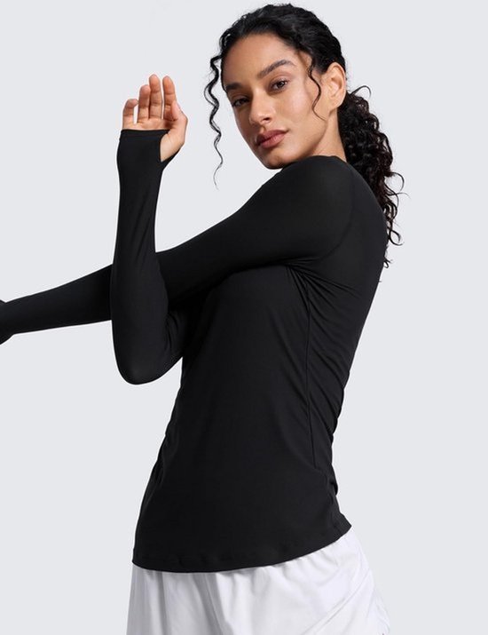 Dames Longsleeve Hardloopshirt Lichtgewicht Atletische Basic Tops met Duimgaten — afbeelding 3