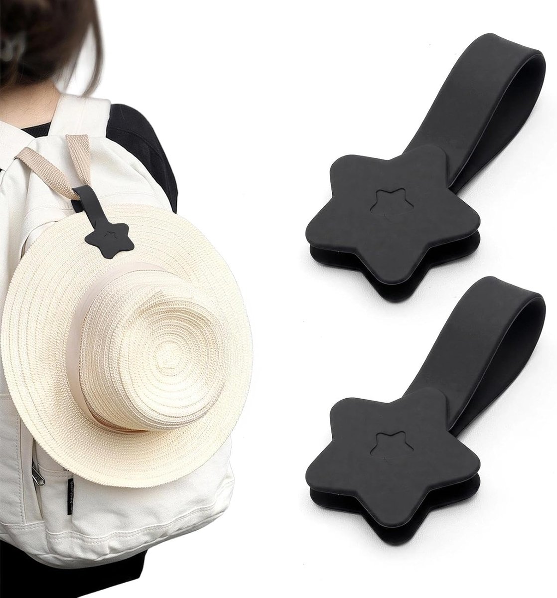 Magneetclips kinderwagen, set van 2 - stervormige hoedclips, magnetische houder voor rugzak en handtas, hoedbegeleider accessoires (zwart)