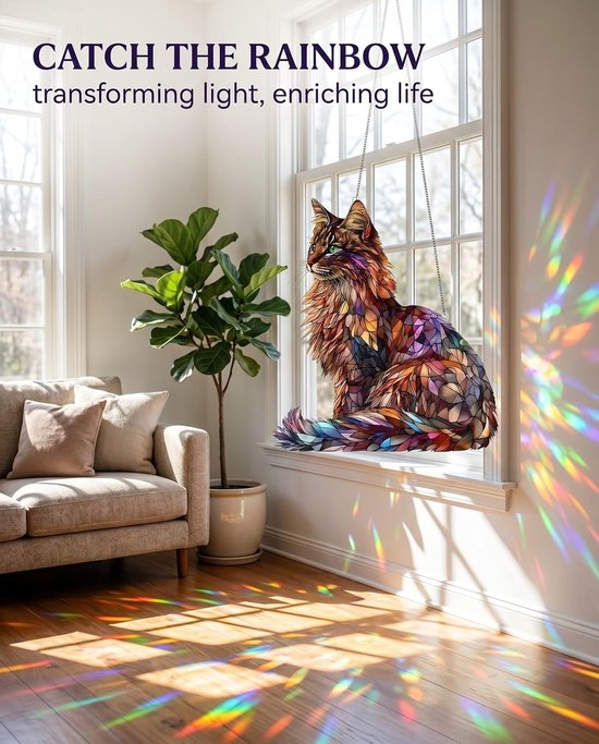 1 stuk Hangende Fensterdeco Meisje Kleurglas Deko, Langhaarkats, Kolibri-Sonnenfanger Om aan ramen op te hangen, Fensterbehang Fenster Deuren Deko Voor thuis Studio, Sun Catcher — afbeelding 2