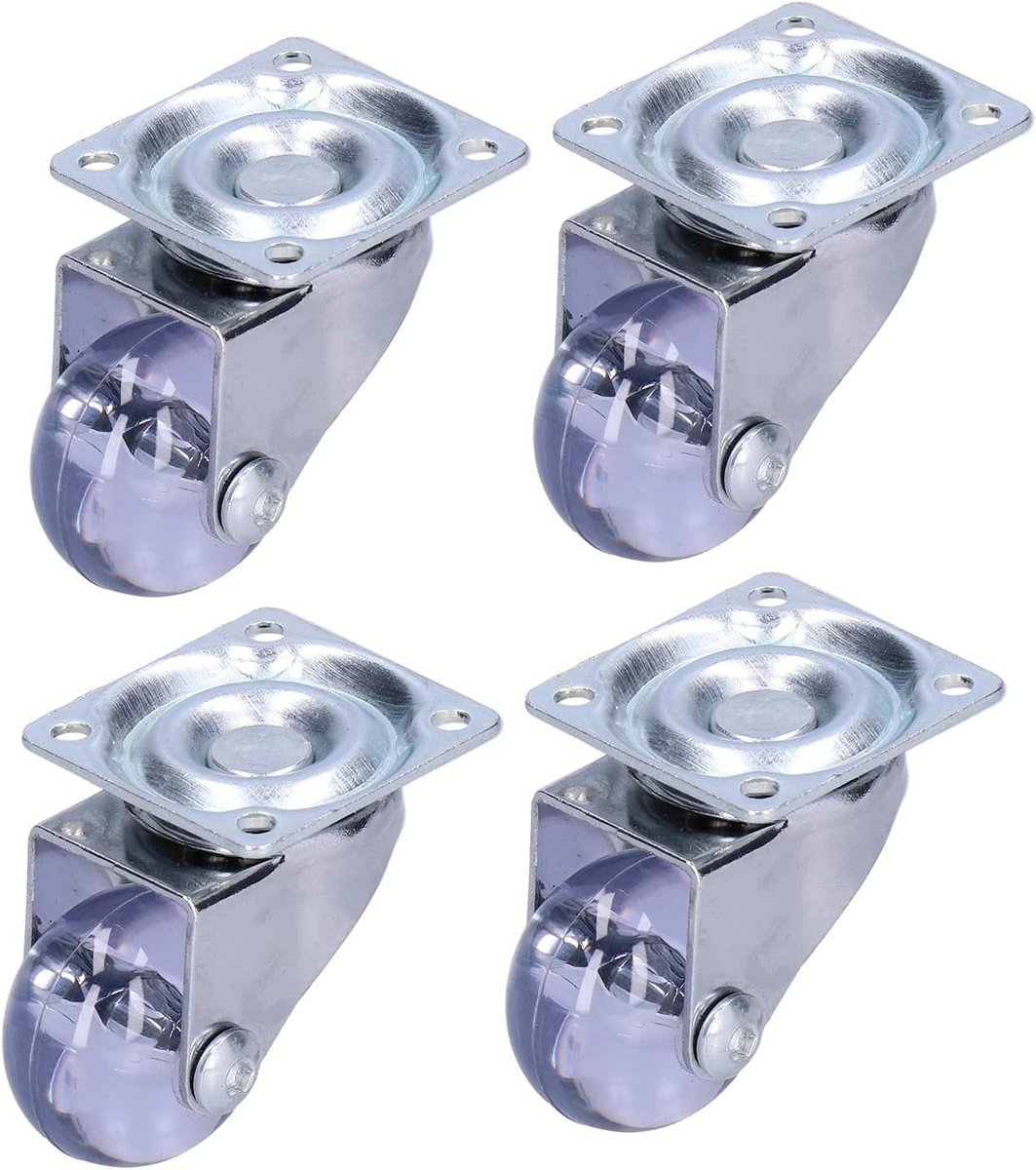 Zwenkwielen, 40 mm, roestvrij staal, transparant, PU-wieltjes, meubelwielen, transportwielen, draagkracht 20 kg