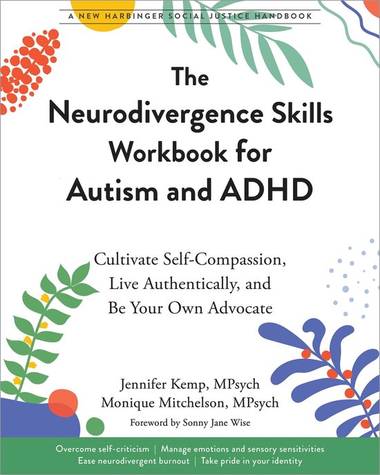 De omslag van 'The Neurodivergence Skills Workbook for Autism and ADHD' met plantenmotieven en de titel.