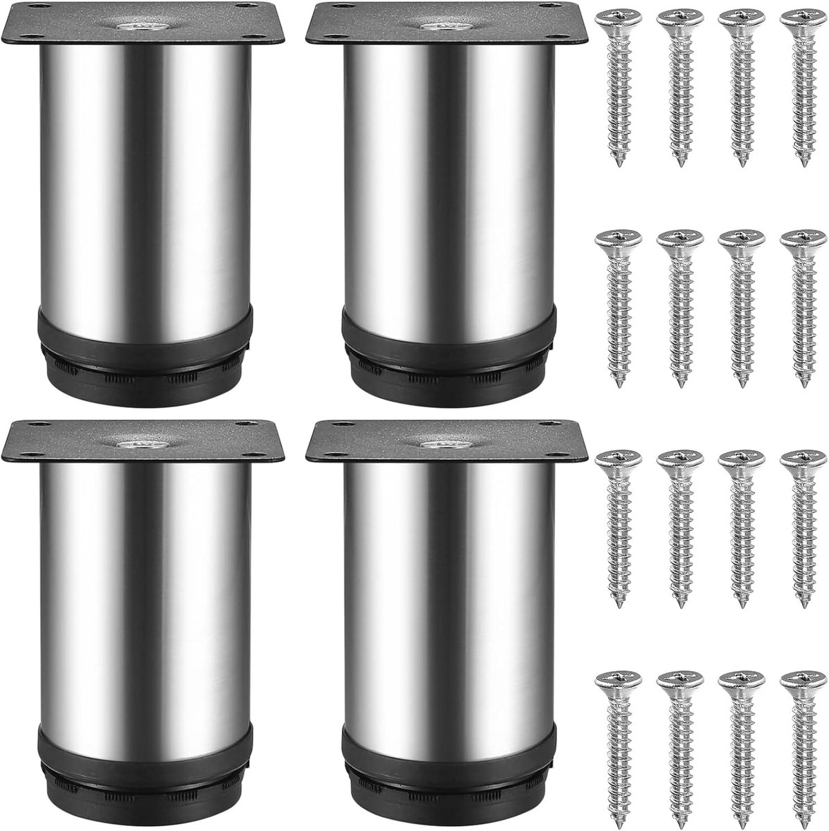 Verstelbare Meubelpoten - Kastpoten Tafelpoten - Meubels Stabiliseren - Roestvrij Staal - 4 stuks - Zilver
