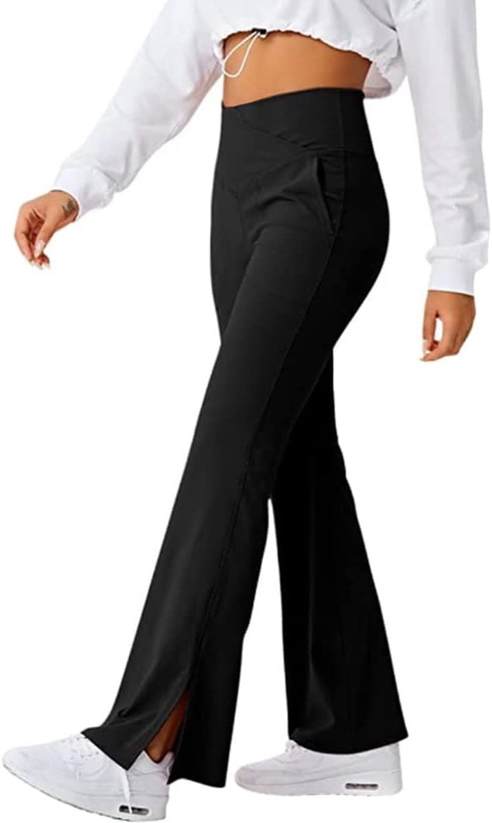 Flare Yogo Broek met zakken Hoge Taille Workout Casual Leggings Stretch Lounge Bootcut Bell Bottom Broek