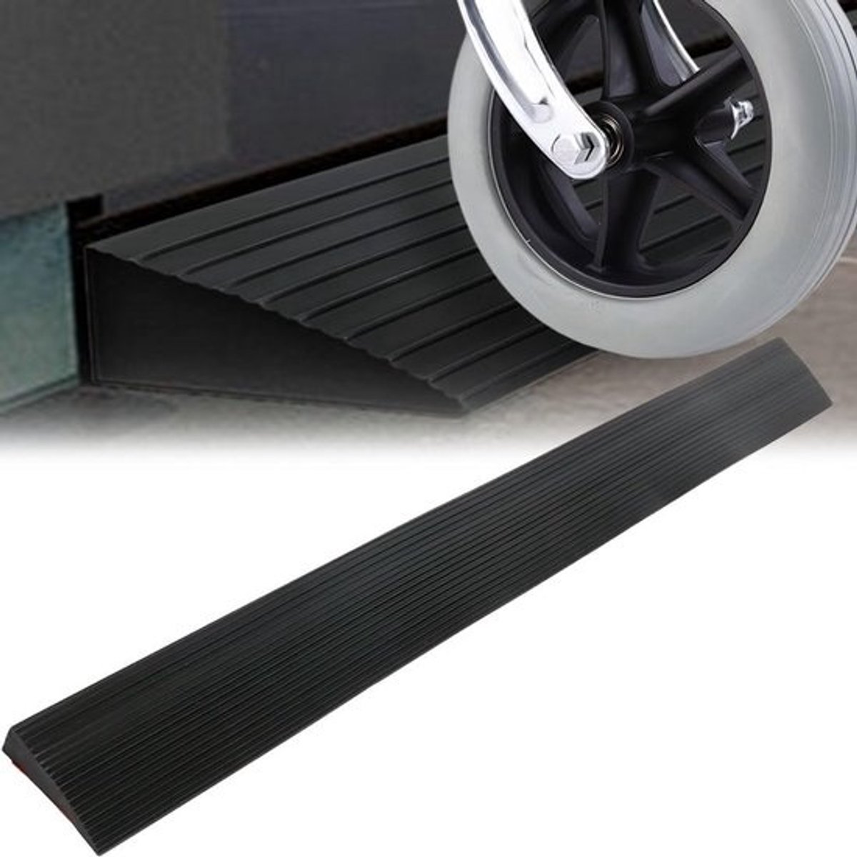 Drempelhulp Rubber 90 cm Breed Antislip voor Rolstoel en Scooter
