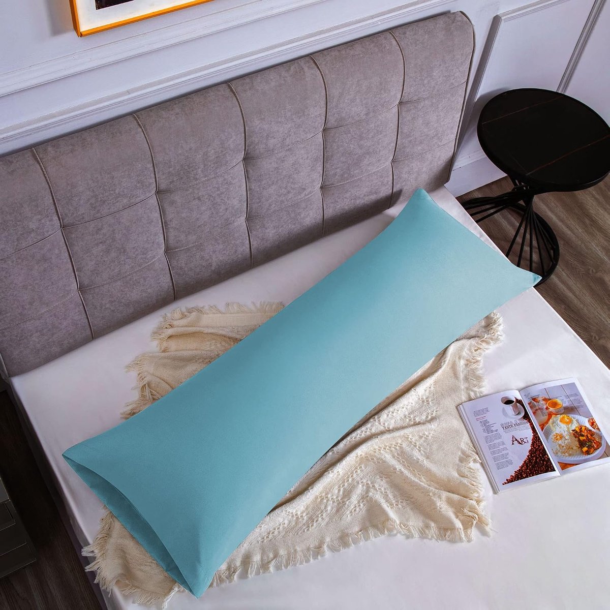 Lichaamskussenhoes van Microvezel 50 x 150 cm, Zachte Effen Lange Kussenhoes met Envelopsluiting - Lichtblauw