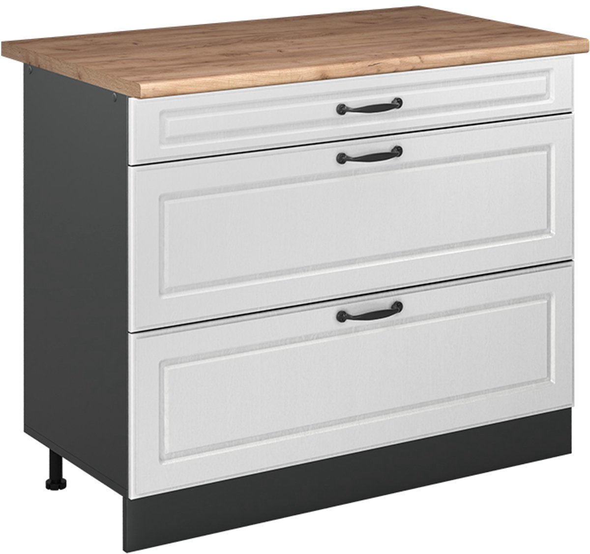 Vicco Keukenonderkast R-Line, Wit landelijk/Antraciet, 100 cm goudkleurig eiken werkblad