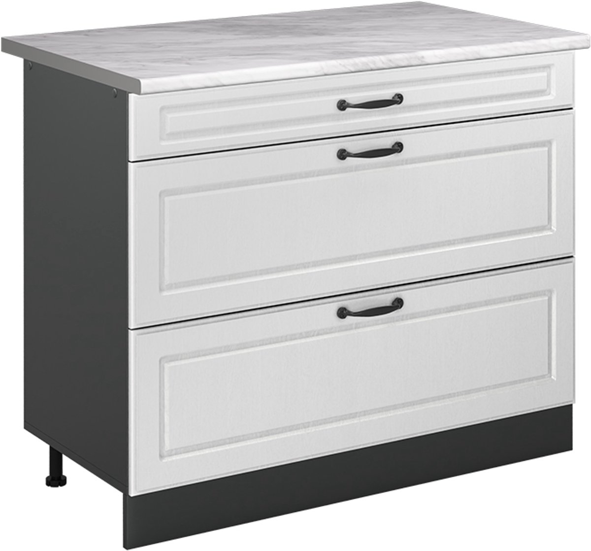 Vicco Keukenonderkast R-Line, Wit landelijk/Antraciet, 100 cm marmer werkblad