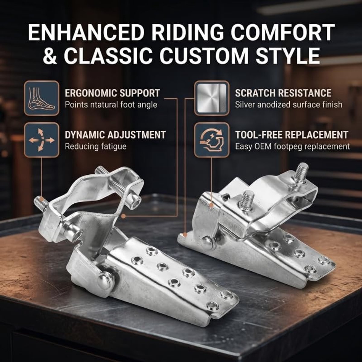 Vouwbare Voetsteunen voor Motorfietsen, Universele Antislip Pedalen, Geschikt voor Buisdiameter 24mm tot 38mm, 2 Stuks