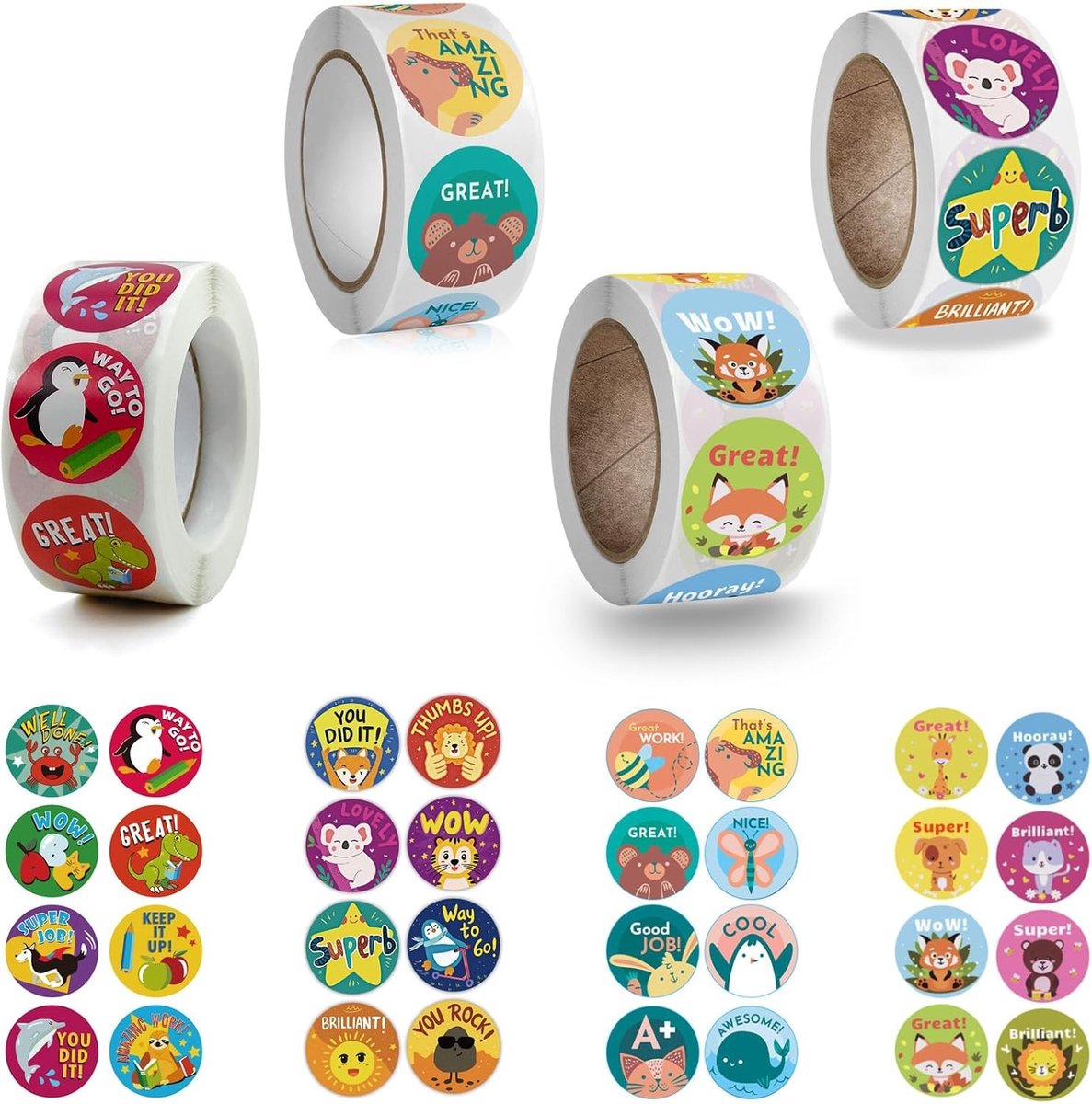 2000 Kleurrijke Rond Stickers - Dierlijke Stickers, Leerkrachten Stempels, Perfect voor Basisonderwijs en Kerstcadeaus