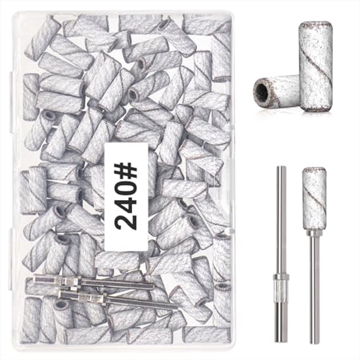 Namajunas - Nagelfrees Schuurrolletjes - Nailboor schuurbandjes 240 grit-100 stuks Inclusief 2 schuurbandspindels - Nagel Bitjes - Nagelvijl electrisch - Manicure set - Nagel Frees - Bits - Opzetstukjes - Nagel Bitjes