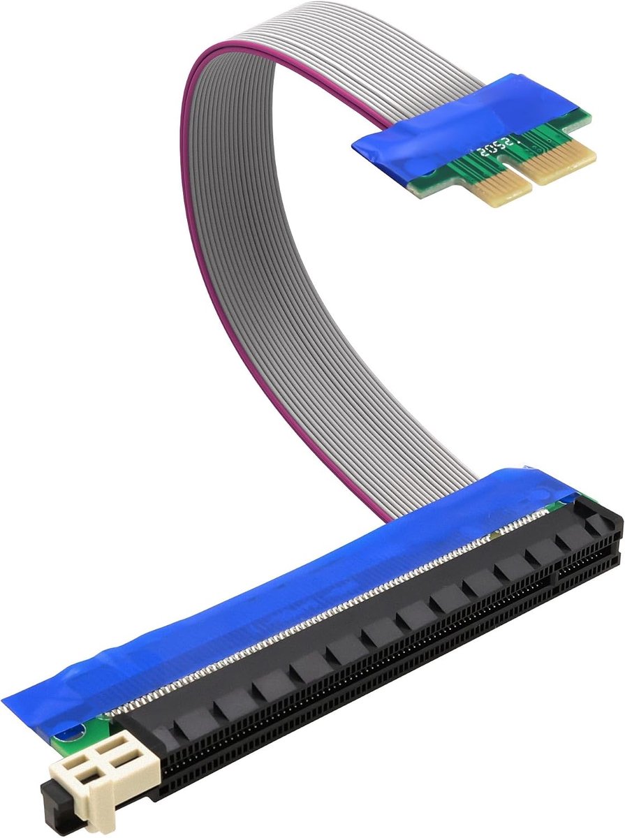 1X naar 16X Slot Riser Card kabeladapter -1st | Stekker naar bus, voor grafische kaarten, 19 cm, flexibele platte kabel, vergulde interface