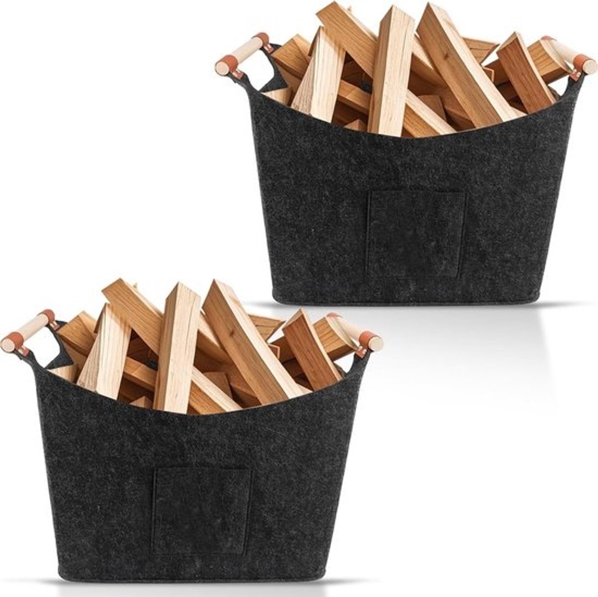 Grote Opvouwbare Houtmand van Vilt met Houten Handvatten - Dubbelpak
