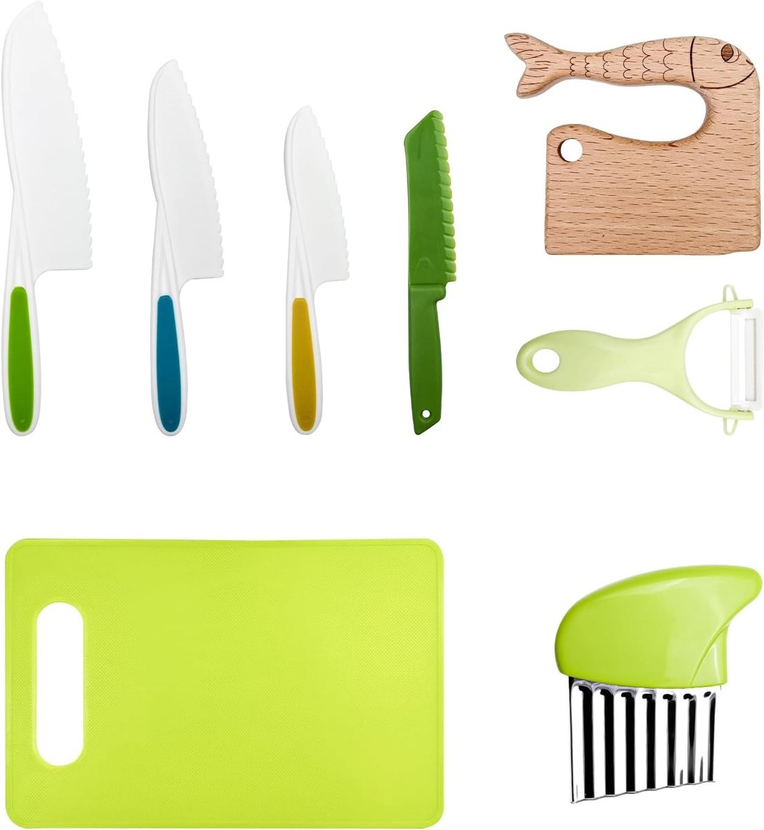 Kindermes set - Multi - 22 cm - Kunststof kinderveilige messen met snijplank - Voor kinderen vanaf 3 jaar