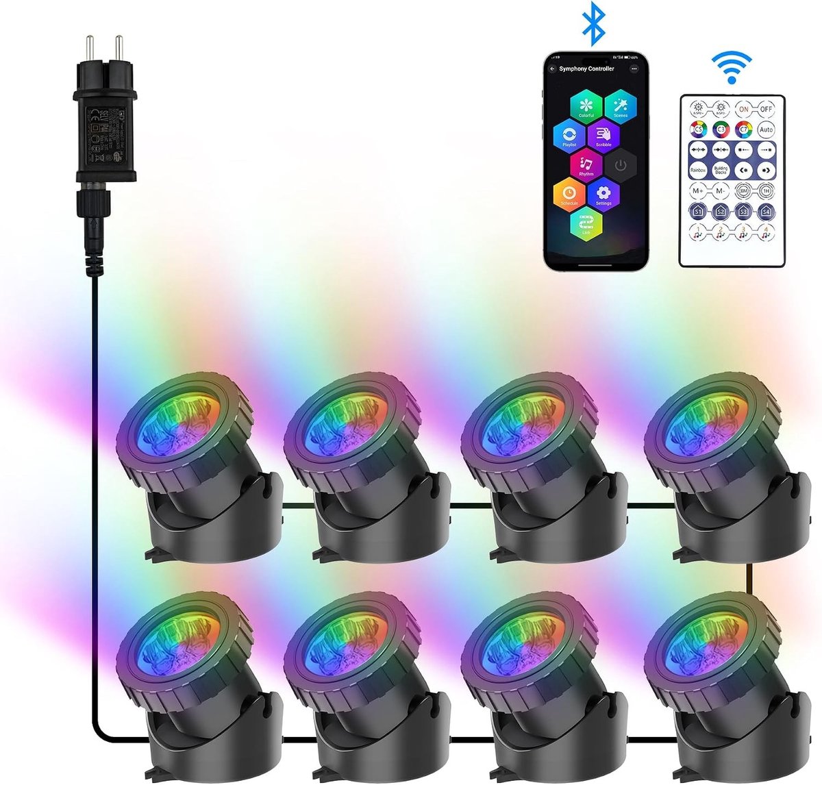 RGB LED Onderwater Verlichting met Bluetooth App Besturing, IP68 Waterdicht, Multikleur voor Aquarium, Tuin, Zwembad en Fontein - 8-in-1 Verlichtingsoplossing