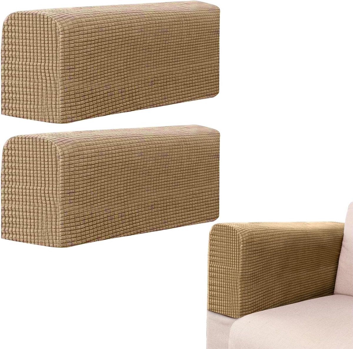 Set van 2 Armleuningshoezen voor Sofa - Antislip Stretch Arm Bescherming - Dikke Pluche Hoezen voor Armstoel en Bank