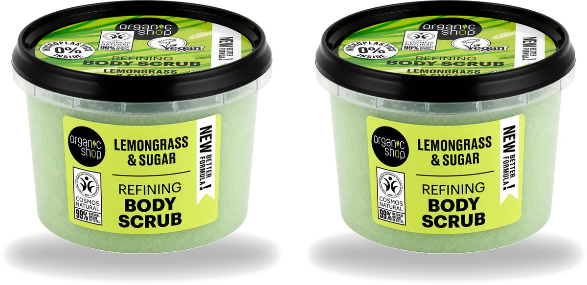 2 x Organic Shop - Body Scrub Lemongrass - Verfrissend en Verzorgend - 250 ml - Voordeelverpakking - 2 stuks