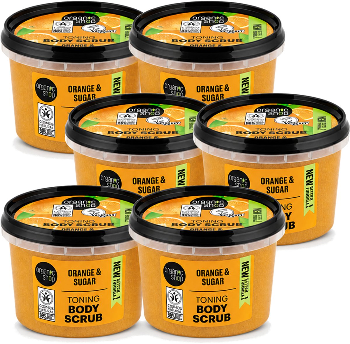 6 x Organic Shop - Body Scrub Orange - Verzorgend en Geurend - 250 ml - Voordeelverpakking - 6 stuks