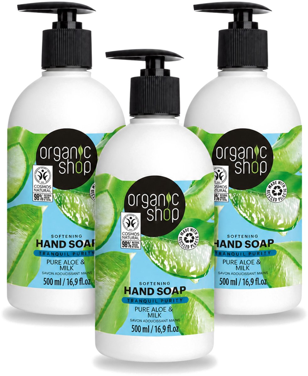 3 x Organic Shop - Handzeep Aloe & Milk - Verzachtend en Hydraterend - 500 ml - Voordeelverpakking - 3 stuks