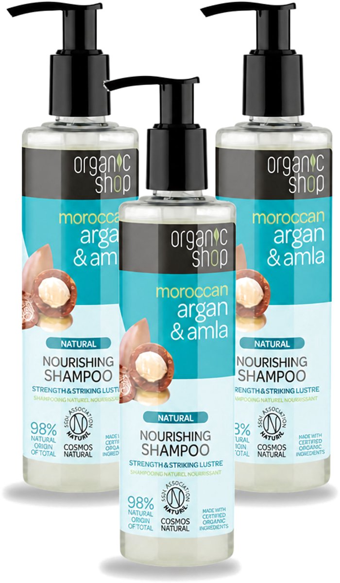 3 x Organic Shop - Natural Nourishing Shampoo - Argan Hair & Amla - Herstellend en Voedend - 280 ml - Voordeelverpakking - 3 stuks