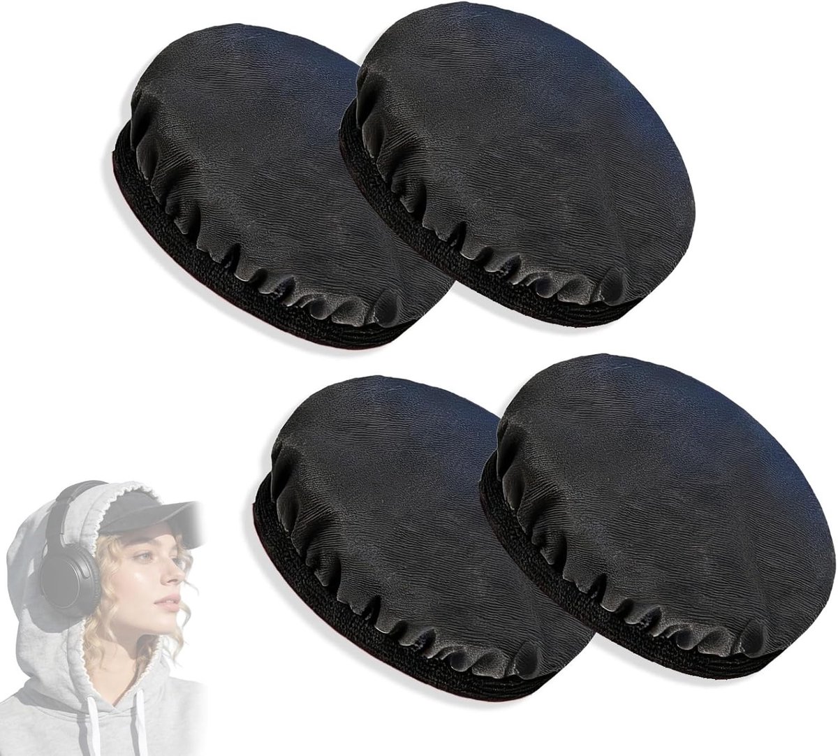 Koptelefoon beschermhoes - Wit - Diameter 9 cm - Gebreide stof - Set van 4 wasbare oorkussenovertrekken