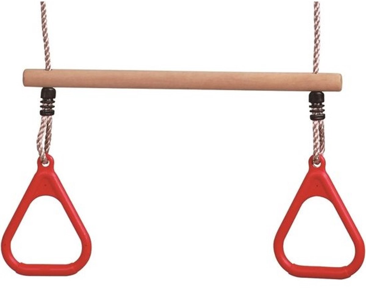 Houten trapeze met gymnastiekringen en touw voor kinderen