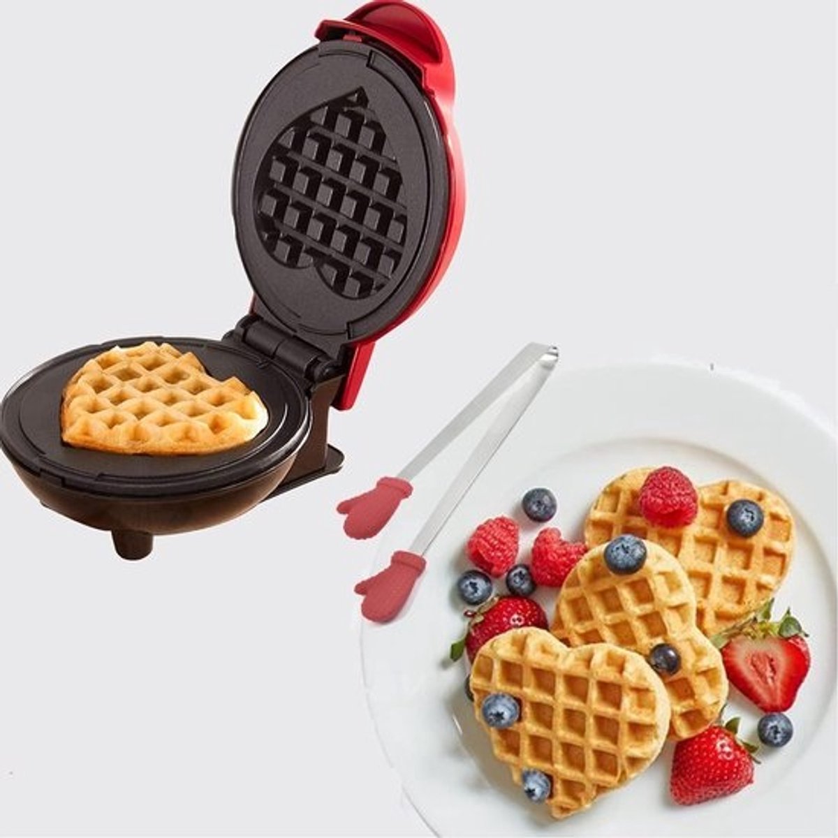 Mini wafelijzer - Kleine wafelmaker - Snelle traktaties maken - Antiaanbaklaag - 17.8 x 12 x 8.8 cm - Groen